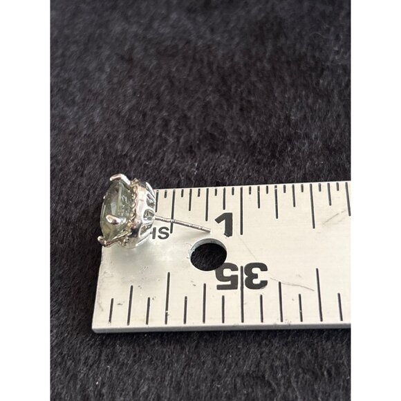 Silver Tone Green Crystal & Rhinestone Stud Earrings - Picture 4 of 5